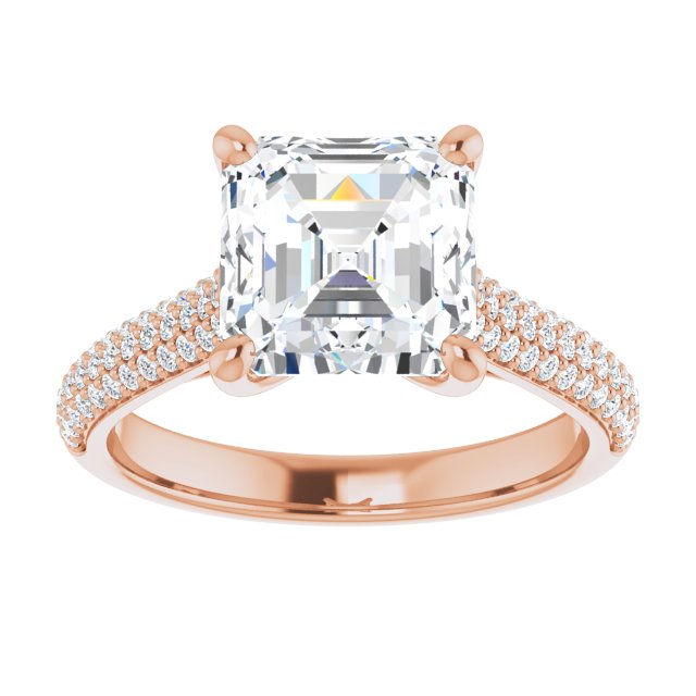 EMILY Solitaire Asscher Engagement Ring with Pave Band - 18K Rose Gold - View 3