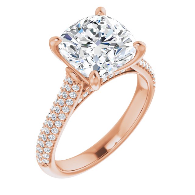 EMILY Solitaire Cushion Engagement Ring with Pave Band - 18K Rose Gold - View 1