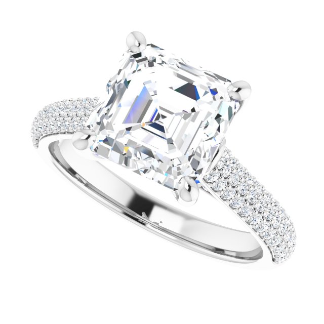 EMILY Solitaire Asscher Engagement Ring with Pave Band - Platinum - View 5