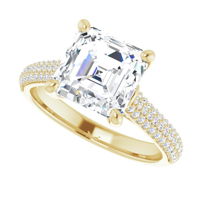 EMILY Solitaire Asscher Engagement Ring with Pave Band - 18K Yellow Gold - View 5