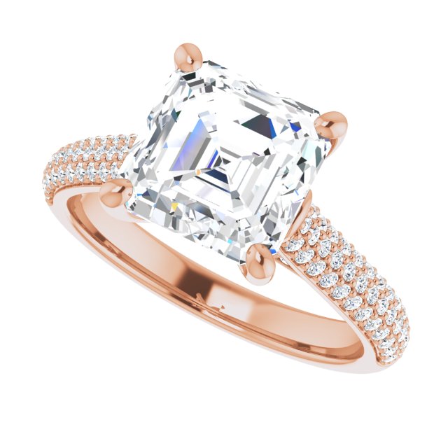 EMILY Solitaire Asscher Engagement Ring with Pave Band - 18K Rose Gold - View 5