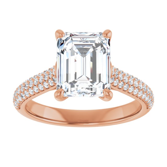 EMILY Solitaire Emerald Engagement Ring with Pave Band - 18K Rose Gold - View 3