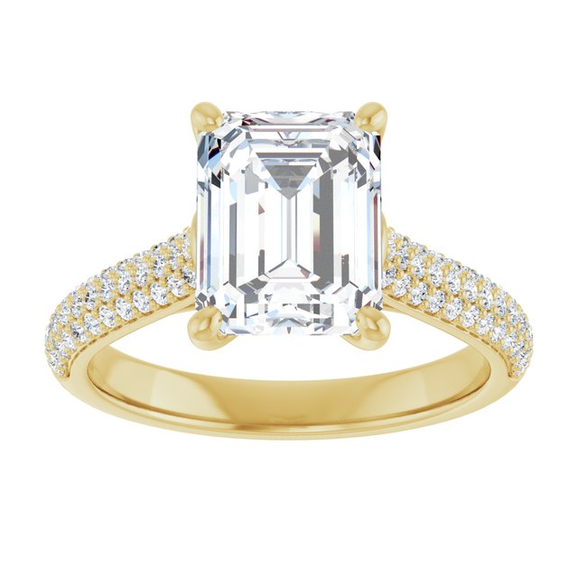 EMILY Solitaire Emerald Engagement Ring with Pave Band - 18K Yellow Gold - View 3