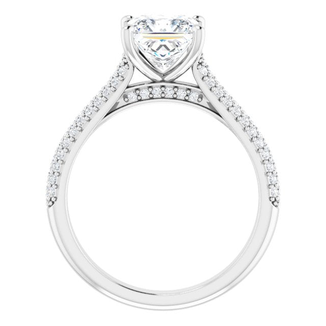 EMILY Solitaire Square Engagement Ring with Pave Band - Platinum - View 2