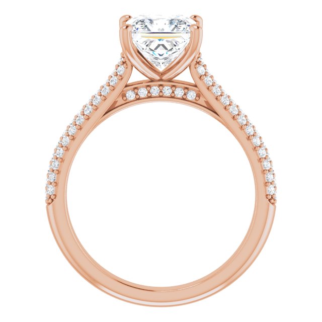 EMILY Solitaire Square Engagement Ring with Pave Band - 18K Rose Gold - View 2