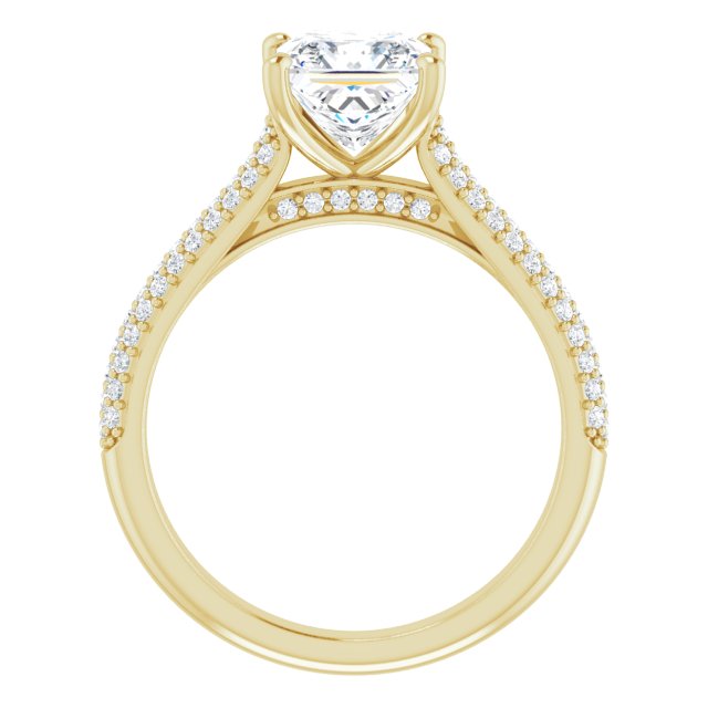 EMILY Solitaire Square Engagement Ring with Pave Band - 18K Yellow Gold - View 2