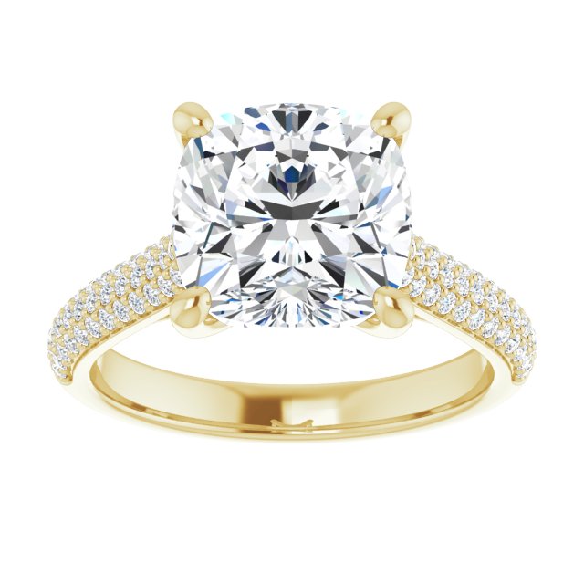 EMILY Solitaire Cushion Engagement Ring with Pave Band - 18K Yellow Gold - View 3