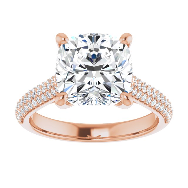 EMILY Solitaire Cushion Engagement Ring with Pave Band - 18K Rose Gold - View 3