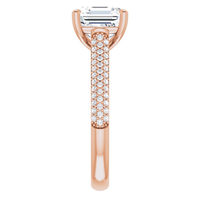EMILY Solitaire Asscher Engagement Ring with Pave Band - 18K Rose Gold - View 4