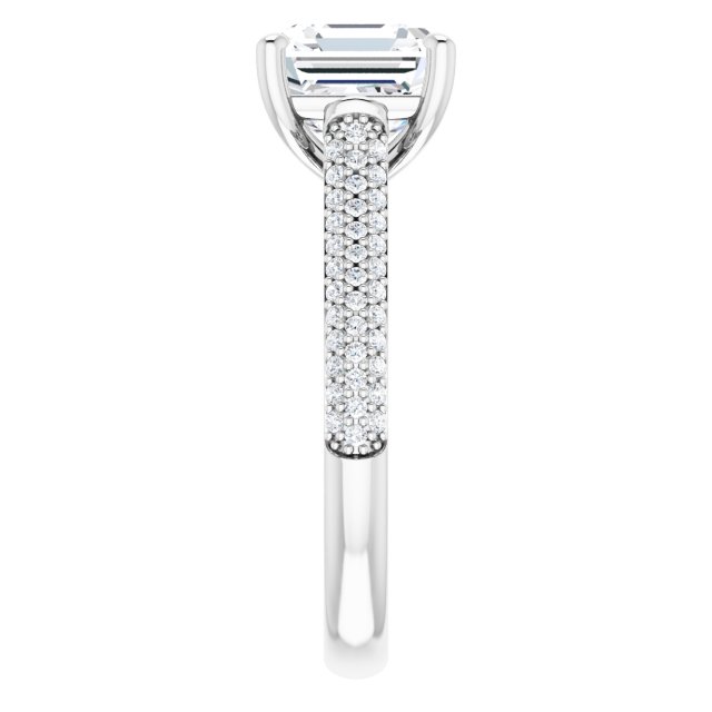 EMILY Solitaire Asscher Engagement Ring with Pave Band - Platinum - View 4