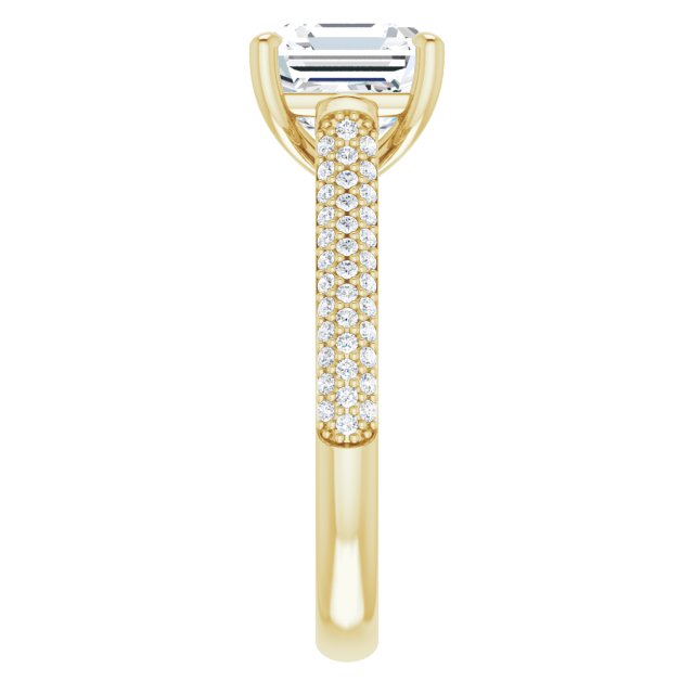 EMILY Solitaire Asscher Engagement Ring with Pave Band - 18K Yellow Gold - View 4