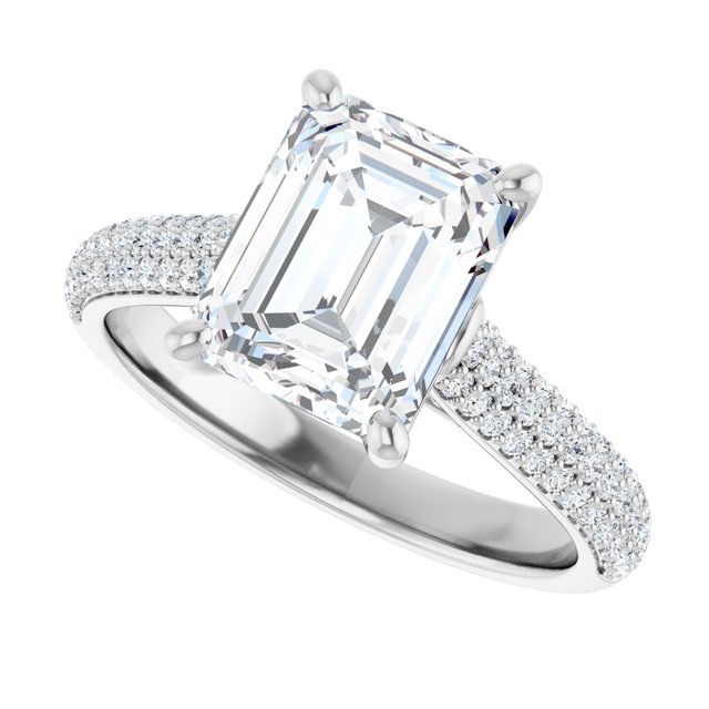 EMILY Solitaire Emerald Engagement Ring with Pave Band - Platinum - View 5