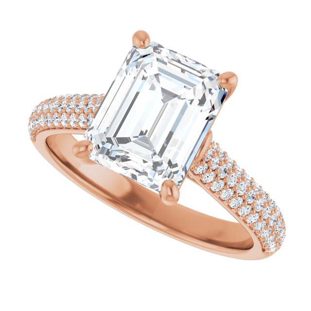 EMILY Solitaire Emerald Engagement Ring with Pave Band - 18K Rose Gold - View 5