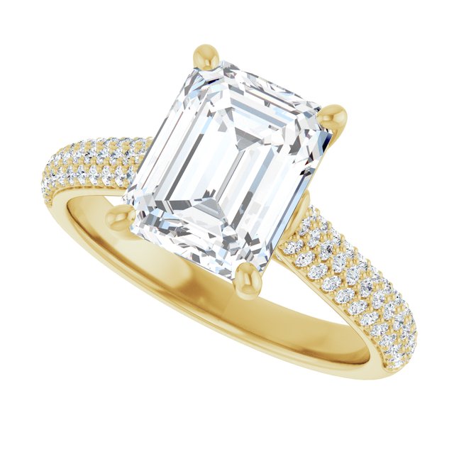 EMILY Solitaire Emerald Engagement Ring with Pave Band - 18K Yellow Gold - View 5