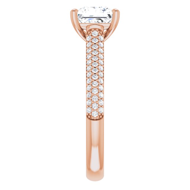 EMILY Solitaire Square Engagement Ring with Pave Band - 18K Rose Gold - View 4