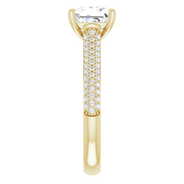 EMILY Solitaire Square Engagement Ring with Pave Band - 18K Yellow Gold - View 4