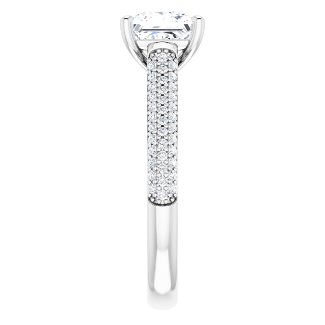 EMILY Solitaire Square Engagement Ring with Pave Band - Platinum - View 4