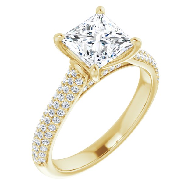 EMILY Solitaire Square Engagement Ring with Pave Band - 18K Yellow Gold - View 1