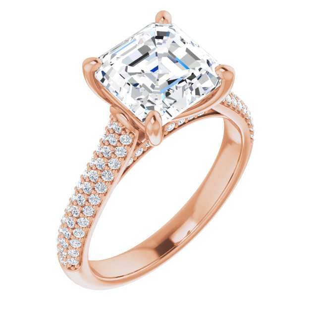 EMILY Solitaire Asscher Engagement Ring with Pave Band - 18K Rose Gold - View 1
