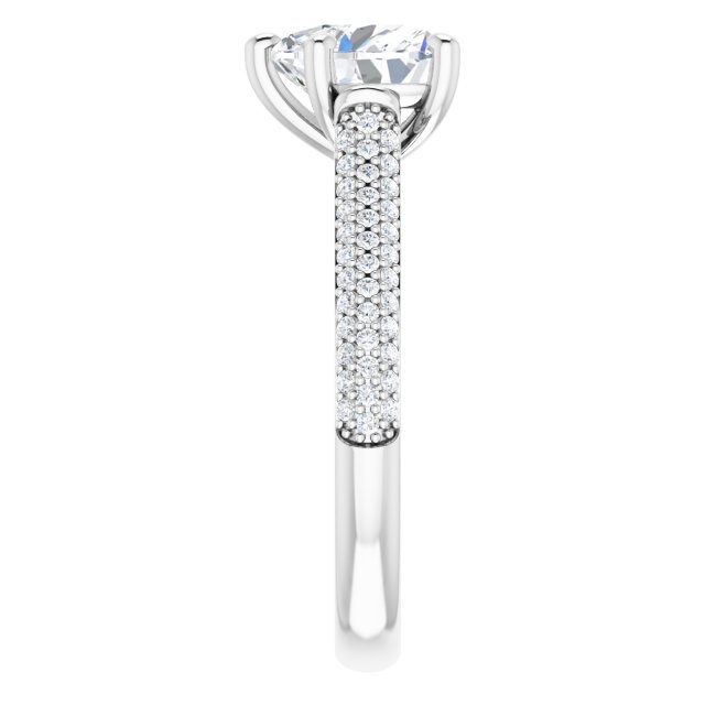 EMILY Solitaire Heart Engagement Ring with Pave Band - Platinum - View 4