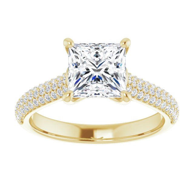 EMILY Solitaire Square Engagement Ring with Pave Band - 18K Yellow Gold - View 3