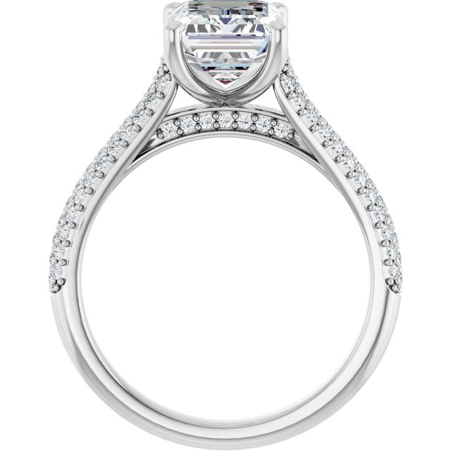 EMILY Solitaire Emerald Engagement Ring with Pave Band - Platinum - View 2