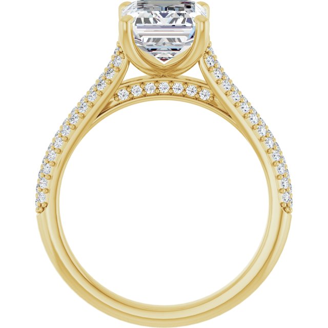 EMILY Solitaire Emerald Engagement Ring with Pave Band - 18K Yellow Gold - View 2