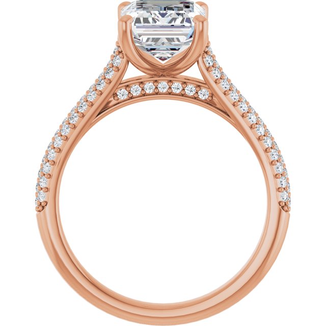 EMILY Solitaire Emerald Engagement Ring with Pave Band - 18K Rose Gold - View 2