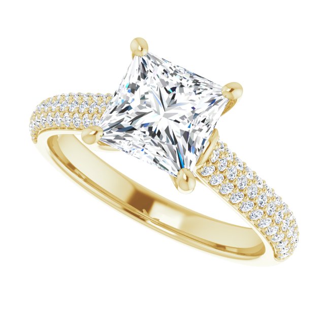 EMILY Solitaire Square Engagement Ring with Pave Band - 18K Yellow Gold - View 5
