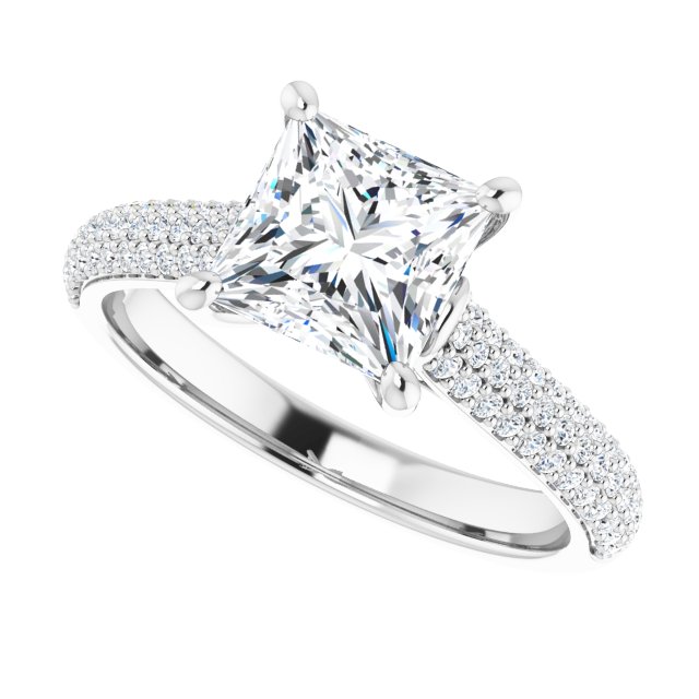 EMILY Solitaire Square Engagement Ring with Pave Band - Platinum - View 5