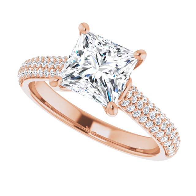 EMILY Solitaire Square Engagement Ring with Pave Band - 18K Rose Gold - View 5