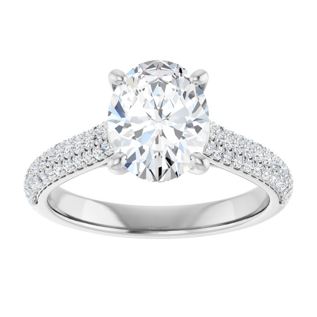 EMILY Solitaire Oval Engagement Ring with Pave Band - Platinum - View 3