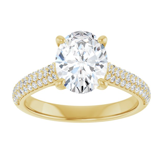 EMILY Solitaire Oval Engagement Ring with Pave Band - 18K Yellow Gold - View 3