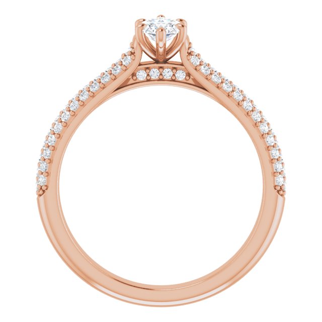 EMILY Solitaire Marquise Engagement Ring with Pave Band - 18K Rose Gold - View 2