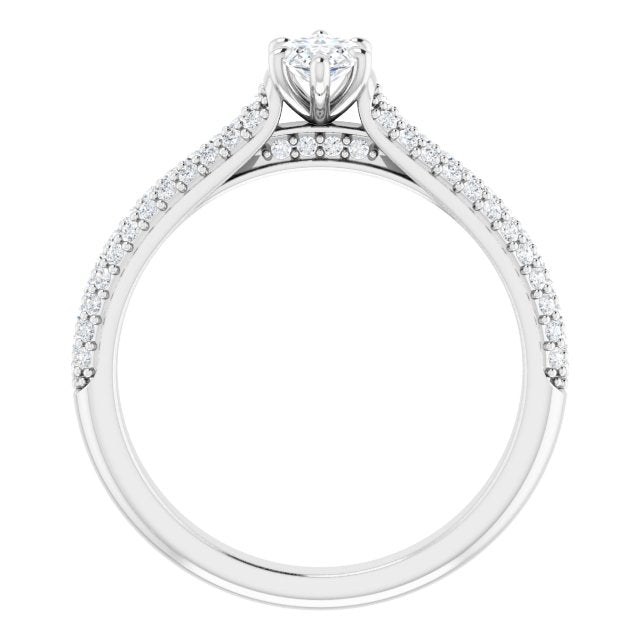 EMILY Solitaire Marquise Engagement Ring with Pave Band - Platinum - View 2