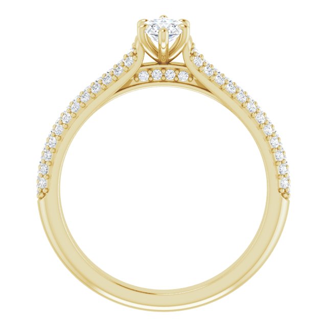 EMILY Solitaire Marquise Engagement Ring with Pave Band - 18K Yellow Gold - View 2