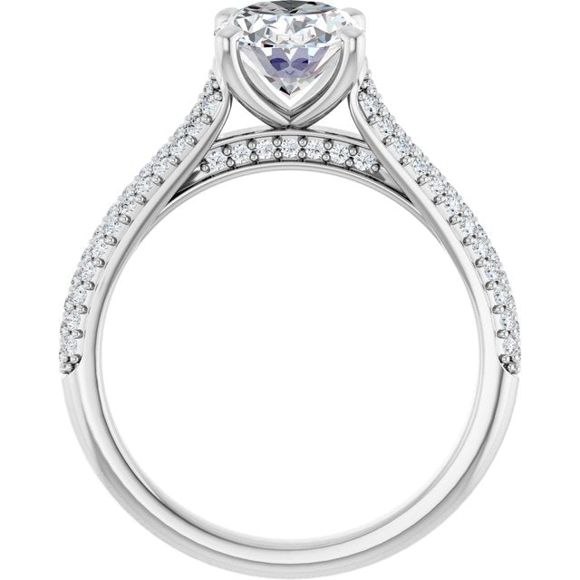 EMILY Solitaire Oval Engagement Ring with Pave Band - Platinum - View 2
