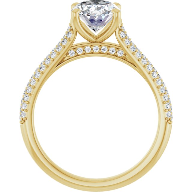 EMILY Solitaire Oval Engagement Ring with Pave Band - 18K Yellow Gold - View 2