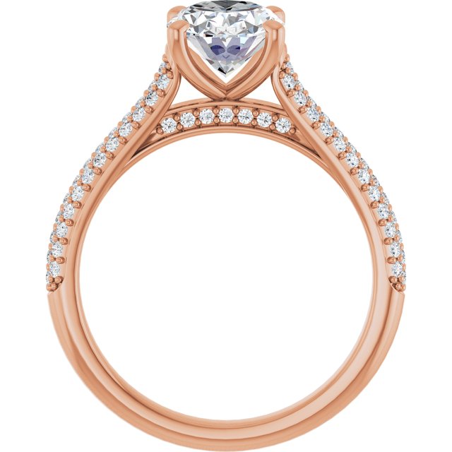 EMILY Solitaire Oval Engagement Ring with Pave Band - 18K Rose Gold - View 2