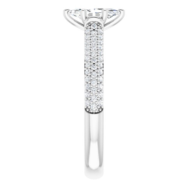 EMILY Solitaire Marquise Engagement Ring with Pave Band - Platinum - View 4