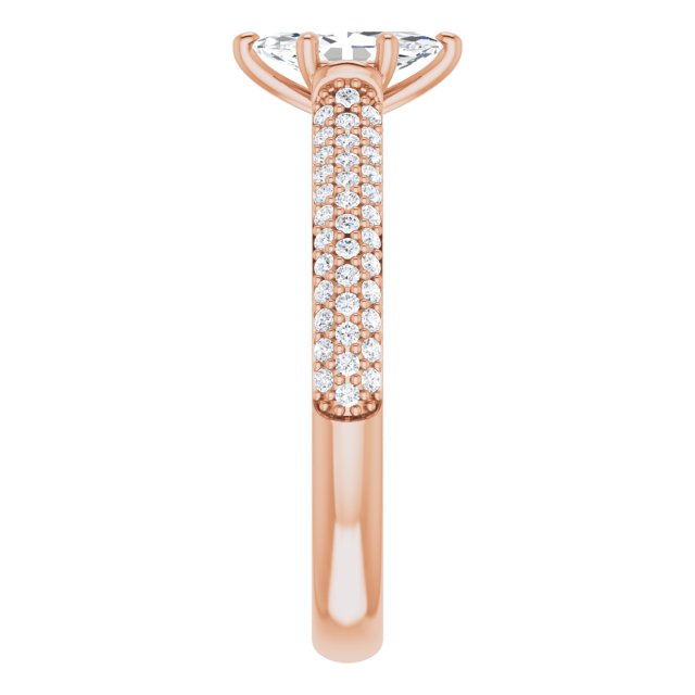 EMILY Solitaire Marquise Engagement Ring with Pave Band - 18K Rose Gold - View 4