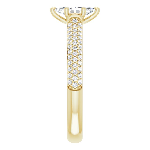 EMILY Solitaire Marquise Engagement Ring with Pave Band - 18K Yellow Gold - View 4
