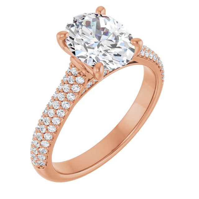 EMILY Solitaire Oval Engagement Ring with Pave Band - 18K Rose Gold - View 1