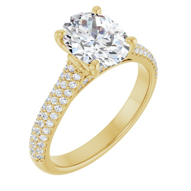 EMILY Solitaire Oval Engagement Ring with Pave Band - 18K Yellow Gold - View 1