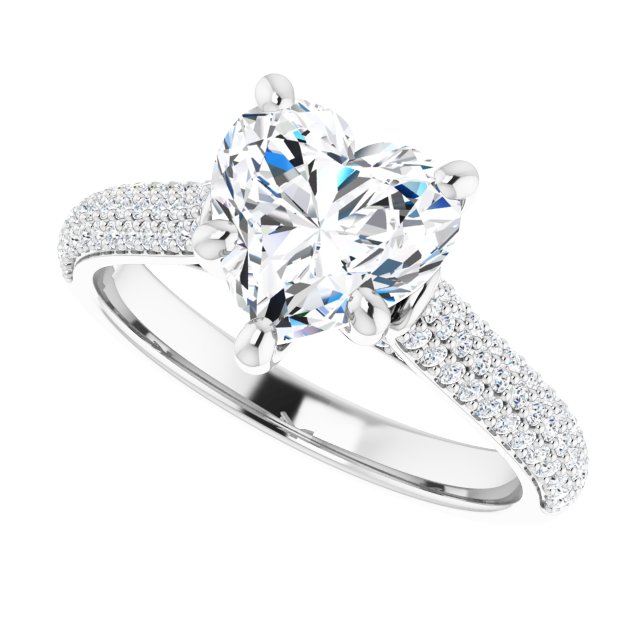EMILY Solitaire Heart Engagement Ring with Pave Band - Platinum - View 5