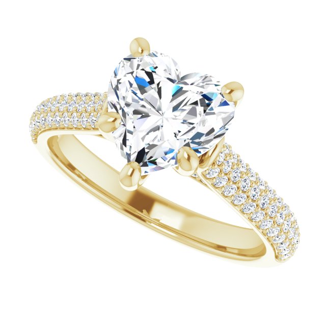 EMILY Solitaire Heart Engagement Ring with Pave Band - 18K Yellow Gold - View 5