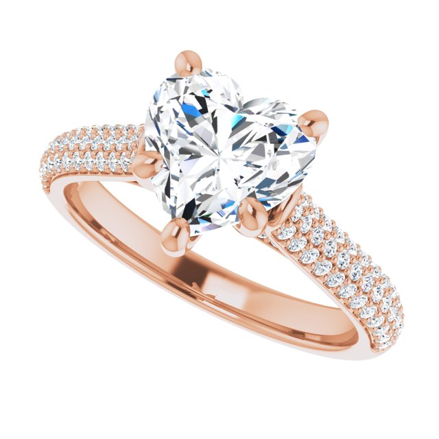 EMILY Solitaire Heart Engagement Ring with Pave Band - 18K Rose Gold - View 5