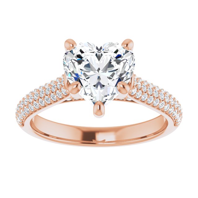 EMILY Solitaire Heart Engagement Ring with Pave Band - 18K Rose Gold - View 3