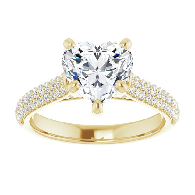 EMILY Solitaire Heart Engagement Ring with Pave Band - 18K Yellow Gold - View 3