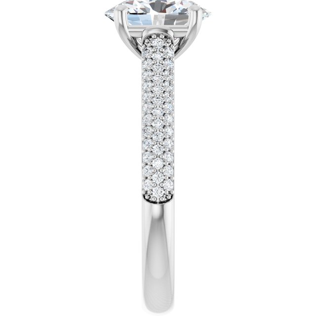 EMILY Solitaire Oval Engagement Ring with Pave Band - Platinum - View 4